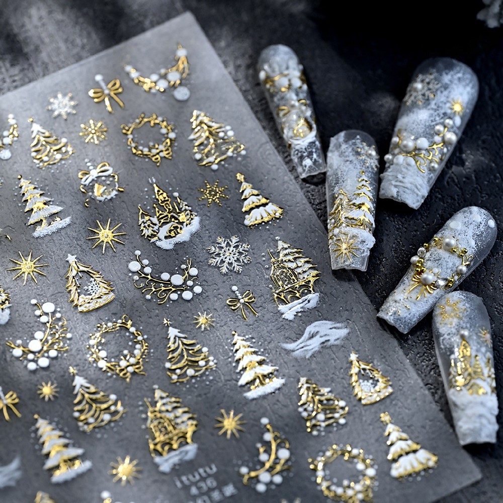 Nail Art Xmas - Autocollants pour ongles château/guirlande/arbre de noël