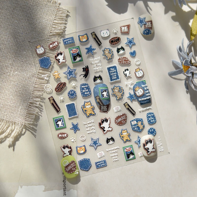 Autocollants en Relief 3D chat - Nail Art Denim avis et prix